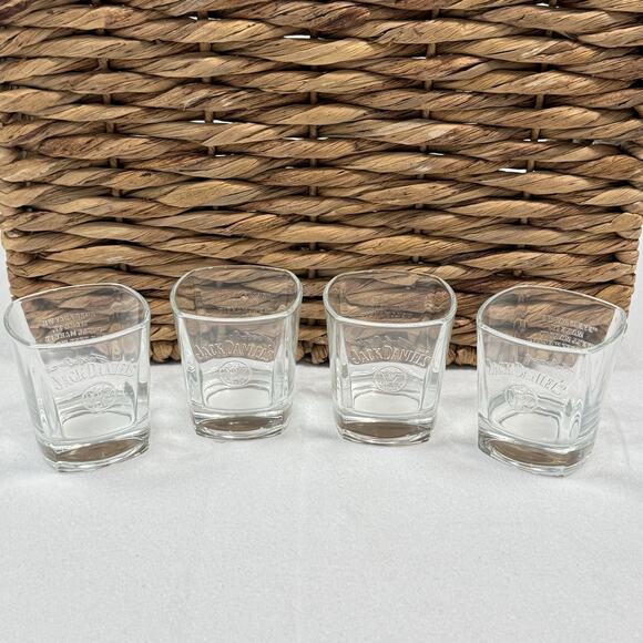 Set Of 4 VTG JACK DANIELS Clear‎ Embossed OLD NO. 7 Square Rocks Glasses 3.5"H - Picture 1 of 4